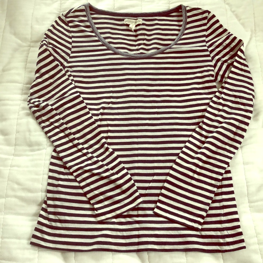 Navy blue and white striped long sleeve